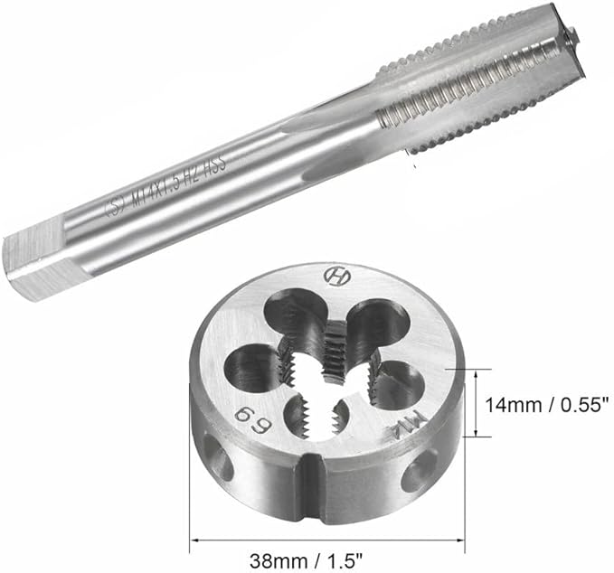 Mactoom 14mm x 1.5 HSS Metric Tap and Die Set Right Hand Thread,Tapping DIY Tool 3pcs (M14 x 1.5mm)