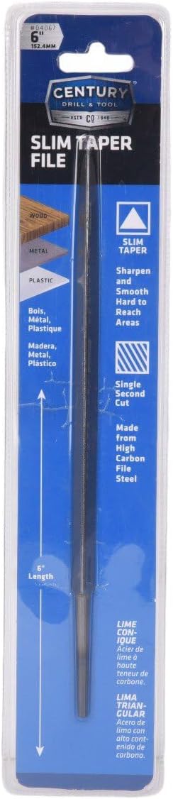 Century Drill & Tool 4067 Slim Taper Hand File, 6"