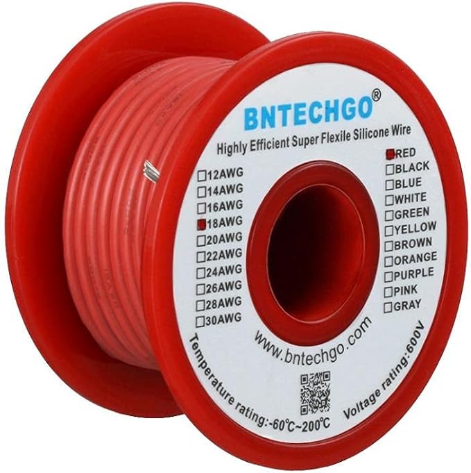 BNTECHGO 18 Gauge Silicone Wire Spool 50 ft Red Flexible 18 AWG Stranded Tinned Copper Wire