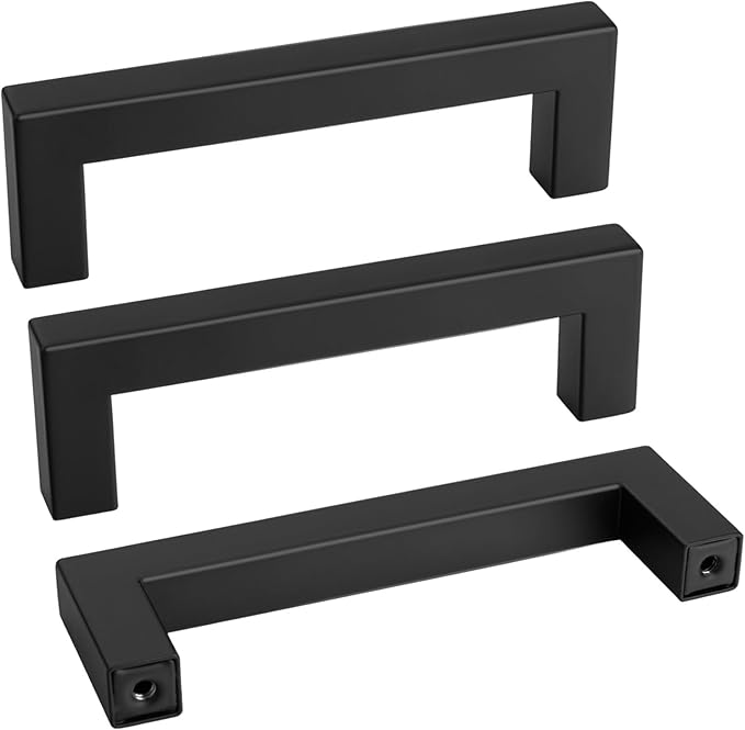 Goldenwarm 200 Pack 3-3/4 Inch Black Cabinet Handles Matte Black Drawer Pulls Stainless Steel Cabinets Hardware Square Bar Modern for Kitchen Bathroom Cupboard