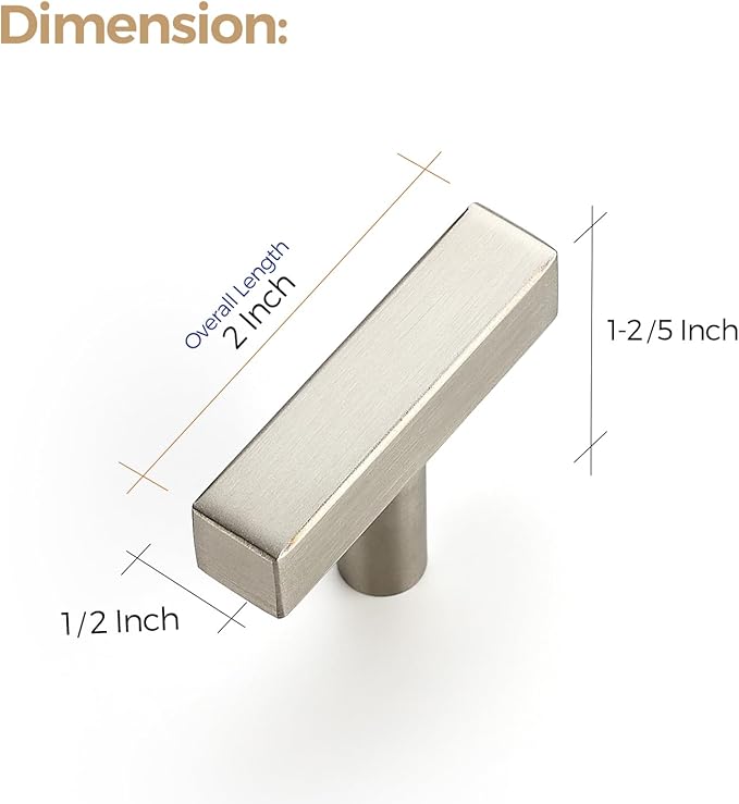 Ravinte 5 Pack Cabinet Knobs Brushed Nickel Cabinet Pulls 2 Inch Silver Cabinet Handles Single Hole Square T Knobs for Kitchen Cabinet Handles Satin Nickel Drawer Knobs Handles with Mounting Template