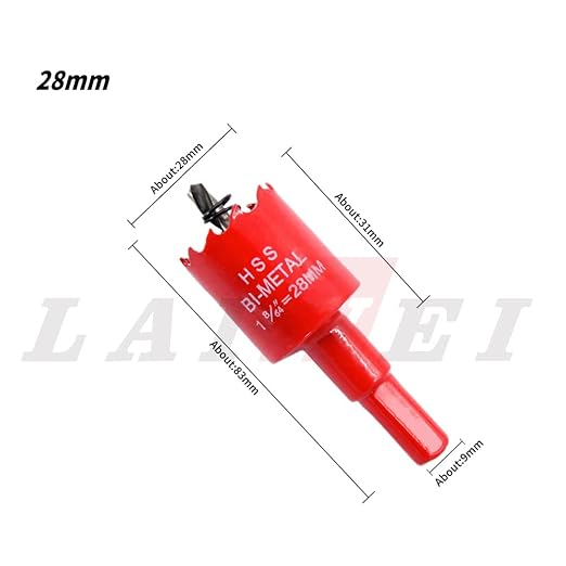 Hole Saw Drill Bit LAIWEI HSS Hole Cutter with Arbor for Wood,PVC Board and Plasterboard(1-1/8"(28mm Hole Saw))