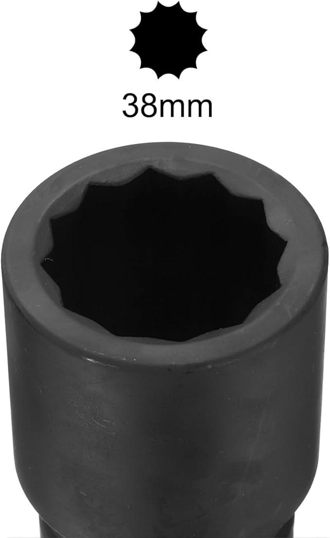 uxcell 1" Drive 38mm 12-Point Impact Socket, CR-MO Steel 80mm Length, Standard Metric Sizes