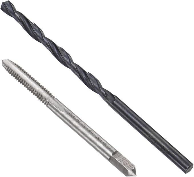 uxcell Tap and Drill Bit Set, 8-32 UNC Thread Tap & 9/64" Black Oxide Twist Drill Bit, Straight Flute Tap Tapping Threading Repair Tool Kit