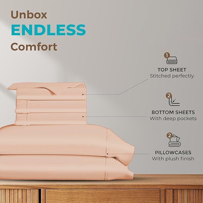 Silentnight Split California King Sheets for Adjustable Beds 5-Piece Split California King Sheet Set, 800 Thread Count 100% Egyptian Cotton,12" Deep Pocket Adjustable Bed Sheets, Blush Solid