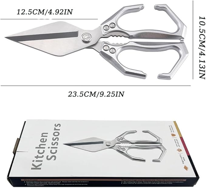 Multifunctional Heavy-Duty Kitchen Shears, Poultry Shears - Heavy Duty kitchen scissors for Food, For Chicken, Meat, Seafood, Bone Cutting (Silver)