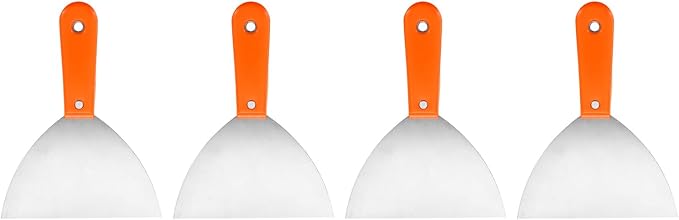 HARFINGTON 4pcs Carbon Steel Putty Knife 6" Plastic Handle Spreading Drywall Flex Putty Scraper for Wallpaper Wall Taping Scraping Paint, Orange