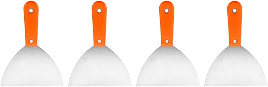 HARFINGTON 4pcs Carbon Steel Putty Knife 6" Plastic Handle Spreading Drywall Flex Putty Scraper for Wallpaper Wall Taping Scraping Paint, Orange