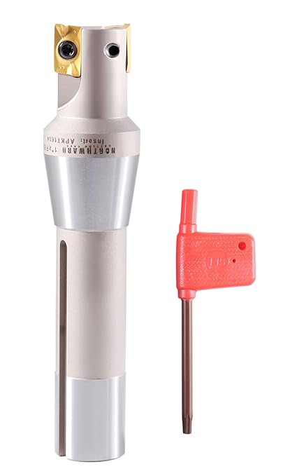 Accusize Industrial Tools 1'' by 5-27/32'' 90 Degree R8 Shank Indexable End Mills with 2 Apkt1604 Carbide Inserts Installed, 0028-6903