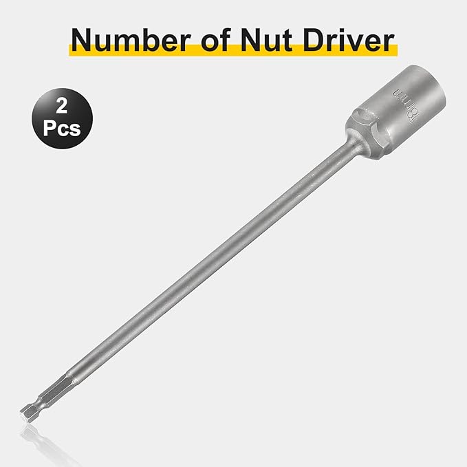 HARFINGTON 2pcs Nut Driver Drill Bit 18mm Metric Socket 1/4" Hex Shank 10" (250mm) Extra Long Magnetic 6-Point Sockets Quick Change 40Cr Steel Bolt Setters for Power Drill Drivers