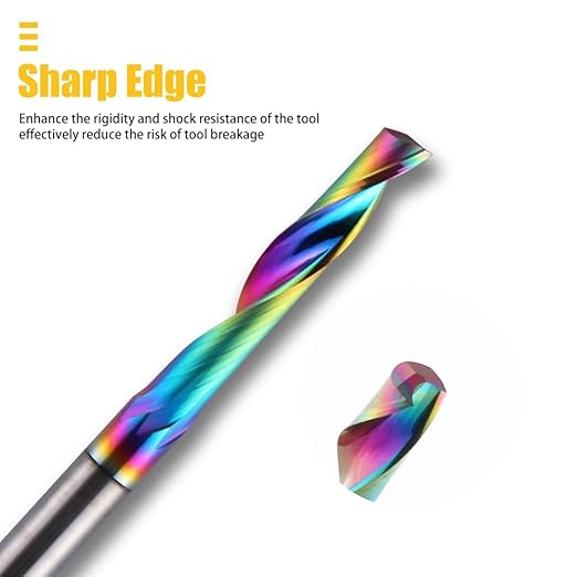 HOZLY CNC Single Flute Router Bits 4mm(5/32") Shank,4mm（5/32"） Cutting Dia,12mm (1/2") Cutting Length,Solid Tungsten Carbide Alloy End Mill, DLC Coating Milling Cutter for Aluminium,Pack of 5