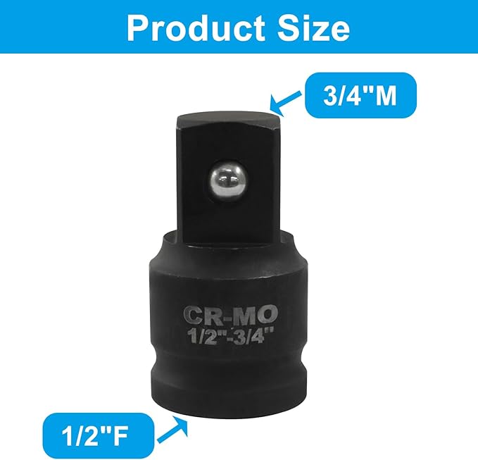1/2" Female to 3/4" Male Impact Socket Adapter, Black Wrench Socket Adapter For Impact Driver