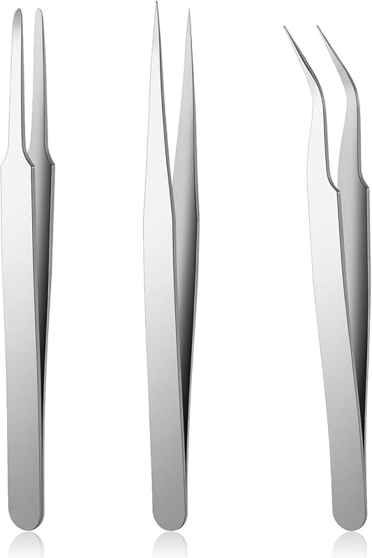 3PCS Precision Tweezers Set, Anti-Static Stainless Steel of Tweezers Set Sliver Industrial Tweezer Model Hobby Making Tools for Electronics Industrial Laboratory Work Model Craft Jewelry Making