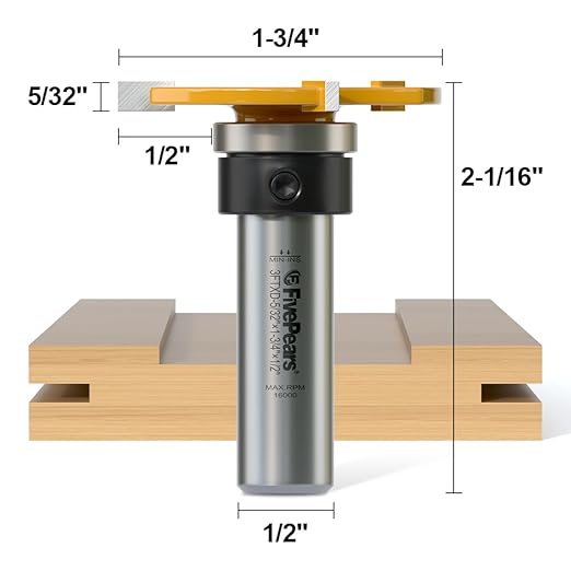 Fivepears Top Bearing Slot Cutter Router Bit 1/2 inch Shank 1-3/4 inch Cutting Diameter and 5/32 inch Cutting Length Shank Slot and Undercut Bit for Woodworking Chisel Cutter Tool Slot