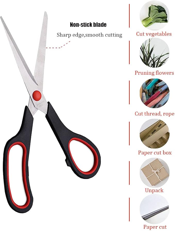 Scissors, Multipurpose office Scissors,8.5 Inch Ultra Sharp Shears, Comfort-Grip Handles Household scissors竊똕turdy Sharp Craft Supplies - Pack of 5, Right/Left Hande