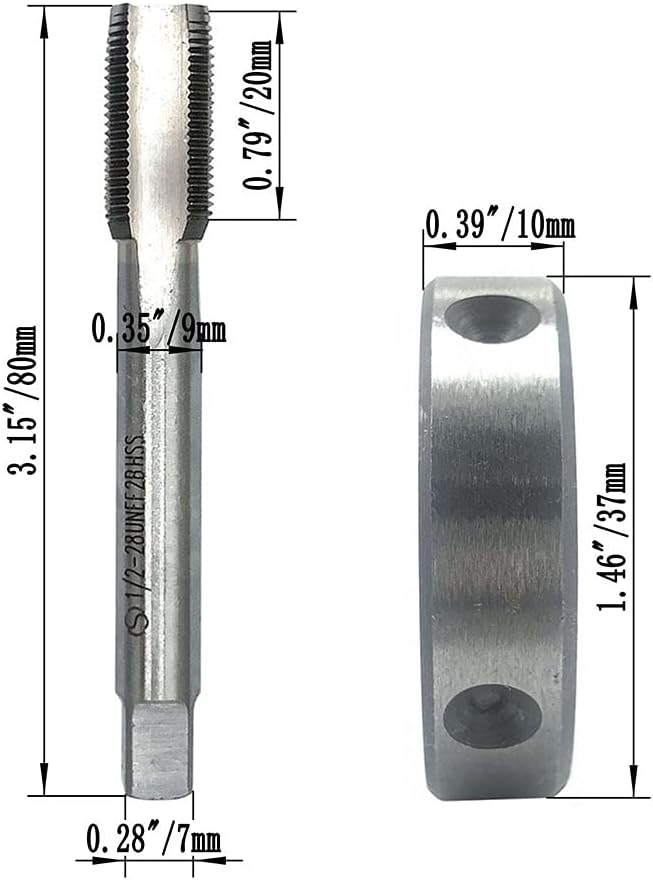 ZOUZMIN 1/2"-28 UNEF Tap and Die Set, UNEF Machine Thread Tap and UNEF Round Thread Die Right Hand