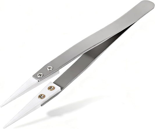 Pointed Ceramic Tweezers, Stainless Steel Precision Pointed Ceramic Tweezers Non-Conductive Anti Static High Temperature Resistant Fine Point Tweezer for Electronic Repair, DIY Crafting Hobby Tools