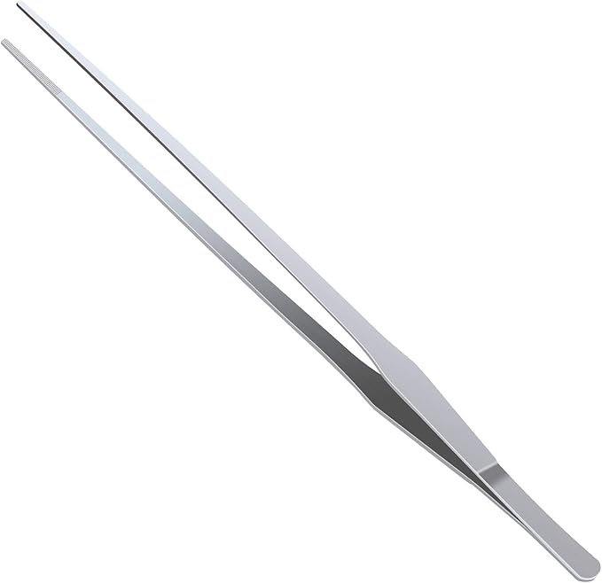 Stainless Steel Polished Extra-Long 15 inch Tongs Tweezers with Precision Serrated Tips for Garden, Kitchen, Indoor & Outdoor