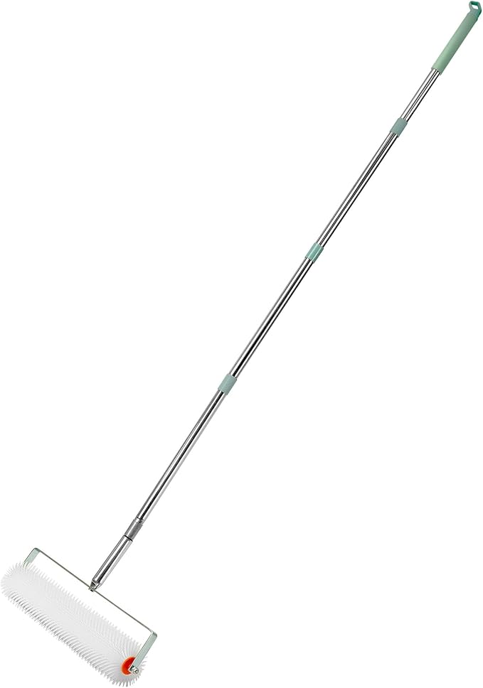 QWORK Spiked Screeding Compound Roller, 20" x 1" Latex Floor Self Leveling Screed Spiked Roller Remove Bubble Smooth Level Screed Surface