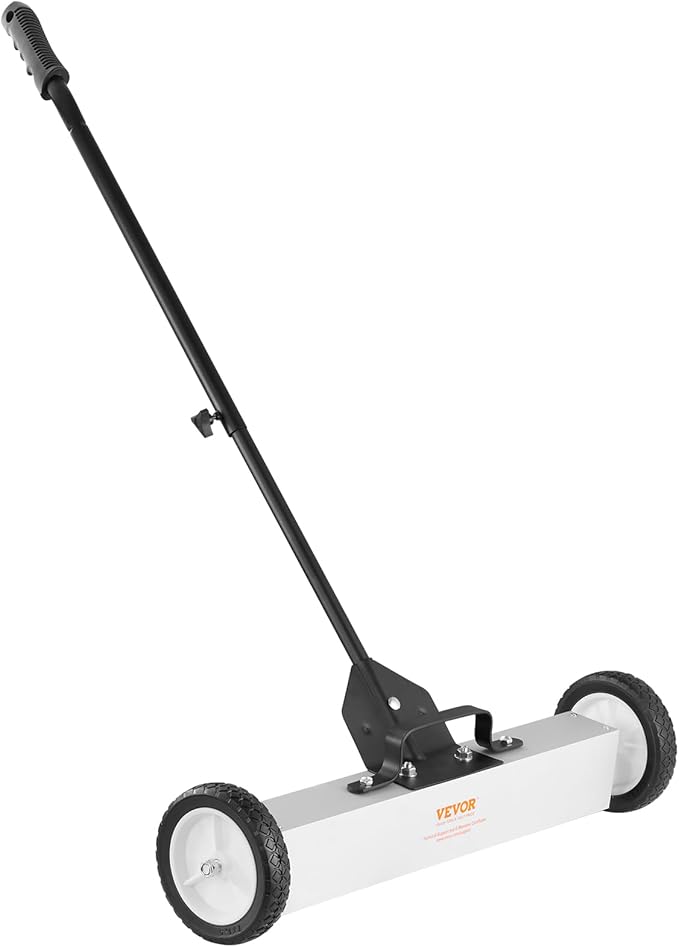 VEVOR Rolling Magnetic Sweeper with Wheels, 50Lbs 24-inch Large Magnet Pickup Lawn Sweeper with Telescoping Handle, Push-Type Magnetic Pick Up Sweeper, Easy Cleanup of Workshop Yard Garage