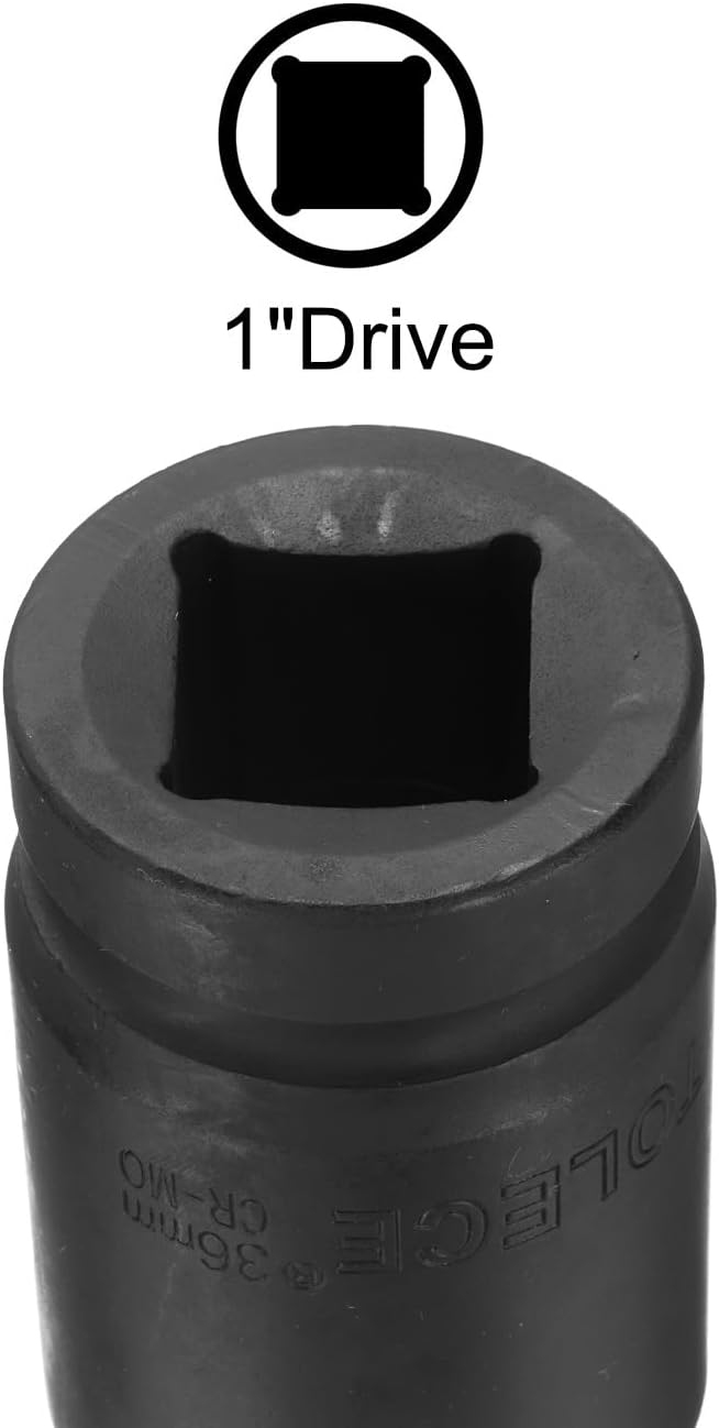 uxcell 1" Drive 36mm 12-Point Impact Socket, CR-MO Steel 80mm Length, Standard Metric Sizes