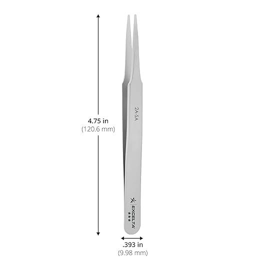 Excelta Ultra-Precision Tweezers, Straight Tapered Flat Point, Anti-Magnetic Stainless Steel, 4.75" Length, 0.059” Wide, Professional