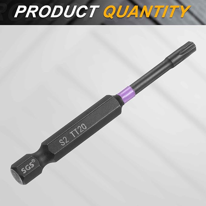 HARFINGTON TT20 Torx Head Impact Screwdriver Bits 1/4" Hex Shank 2.8" (70mm) Long Magnetic Tamper Proof 6 Point Star Screw Driver Drill Bits Phosphate S2 Steel Power Tools with Hole