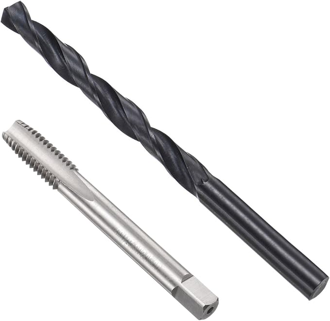 uxcell Tap and Drill Bit Set, 3/8-16 UNC Thread Tap & 5/16" Black Oxide Twist Drill Bit, Straight Flute Tap Tapping Threading Repair Tool Kit