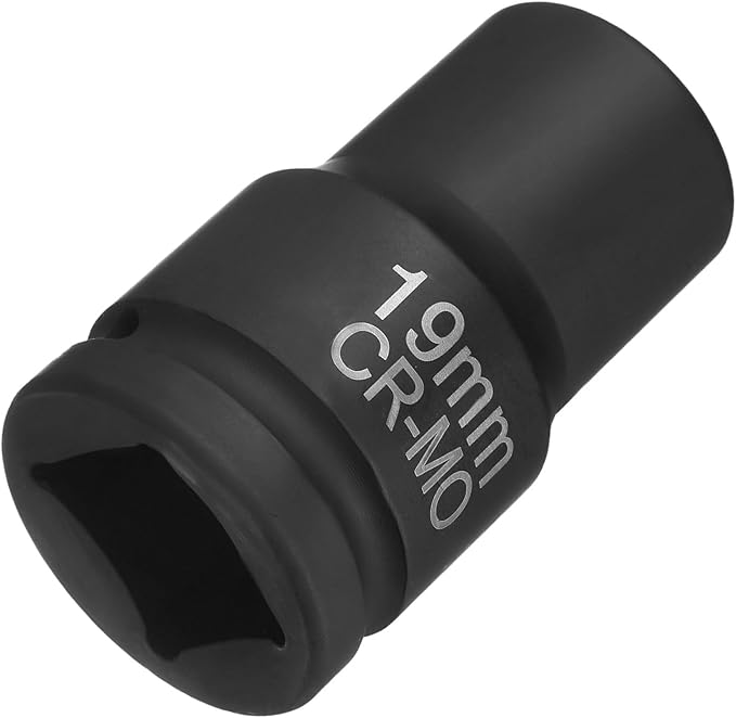 HARFINGTON 4 Point Square Socket 1" Drive 19mm Metric Square Impact Socket CR-MO Blackening Standard Wheel Sleeve Pneumatic Sleeve Tool for Auto Repair Mechanical Maintenance Home Use