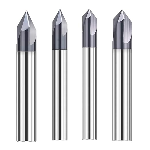 ASNOMY 4Pcs Carbide Chamfer End Mill V Groove Router Bit 60 Degree and 90 Degree, 3 Flutes CNC Milling Cutter V Bits for Carving and Engraving