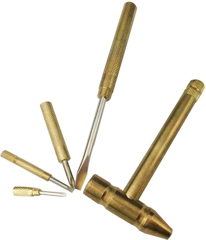 6 in 1 Micro Mini Multifunction Copper Craft Hammer & Screwdriver Hand Tools Ideal for Watchmaker Jewelers and Walnut eaters