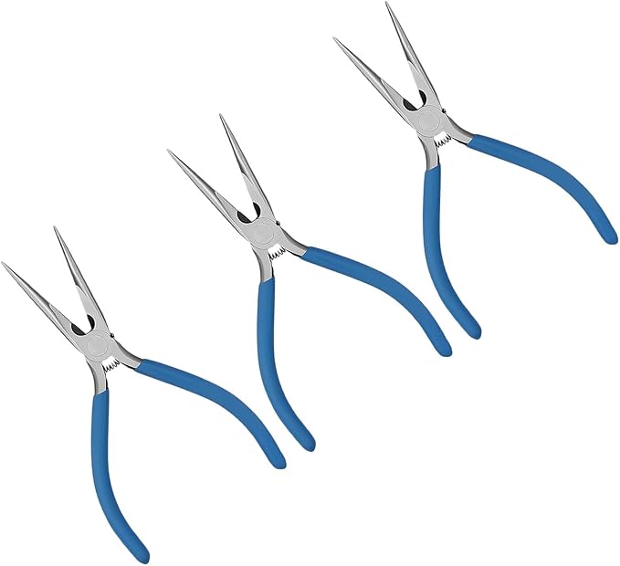 SINJEUN 3 Pack Small Needle Nose Pliers, 6.5 Inch Long Nose Pliers with Spring Loaded for Jewelry Craft Making Electronics Repair