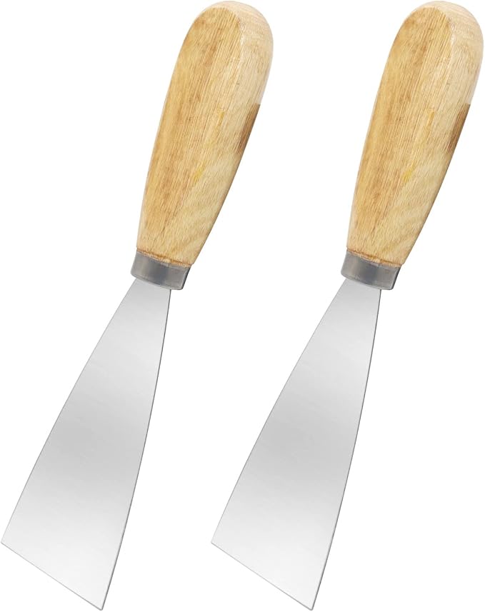 Putty Knife, 2 PCS 2 Inch Metal Scraper, wooden Handle Spackle Knives for Drywall, Decals, Wall paper, Patching, Painting, Taping, Scraping Coating