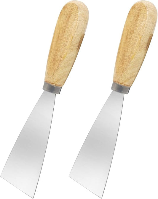 Putty Knife, 2 PCS 2 Inch Metal Scraper, wooden Handle Spackle Knives for Drywall, Decals, Wall paper, Patching, Painting, Taping, Scraping Coating