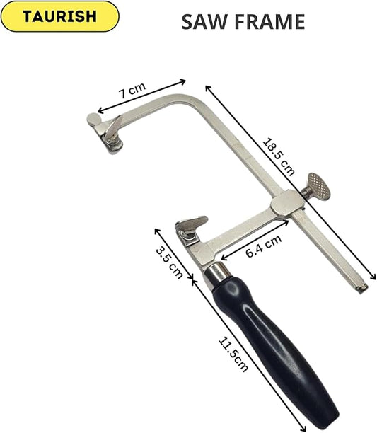 3-in-1 Professional Jeweler's Saw Kit - Adjustable Saw Frame, 144 Blades (Sizes 1/0-2), and V-Slot Wooden Bench Pin with Clamp - Jewelry Making, Wood, Metal and Craft Cutting Tool Set