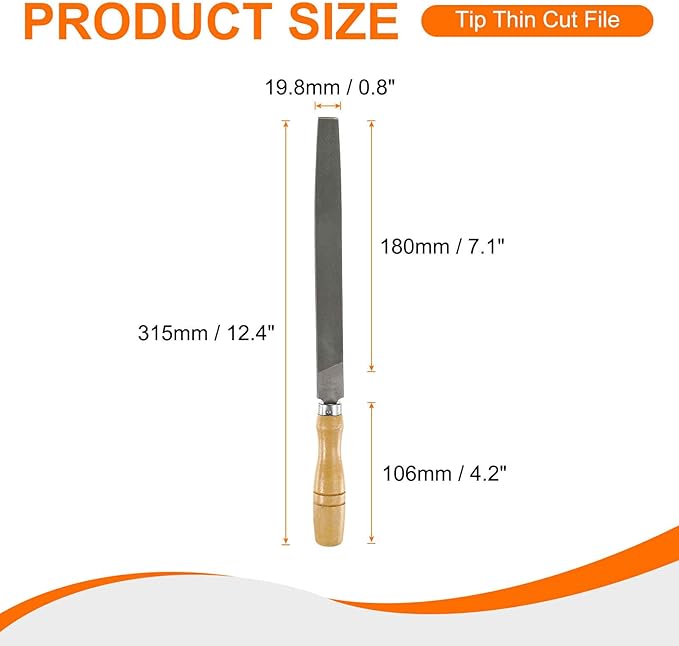 HARFINGTON Tip Thin Cut File 8" Double Cut Teeth High Carbon Steel Hand Rasp File with Wood Handle for Metal Wood Deburring Removing