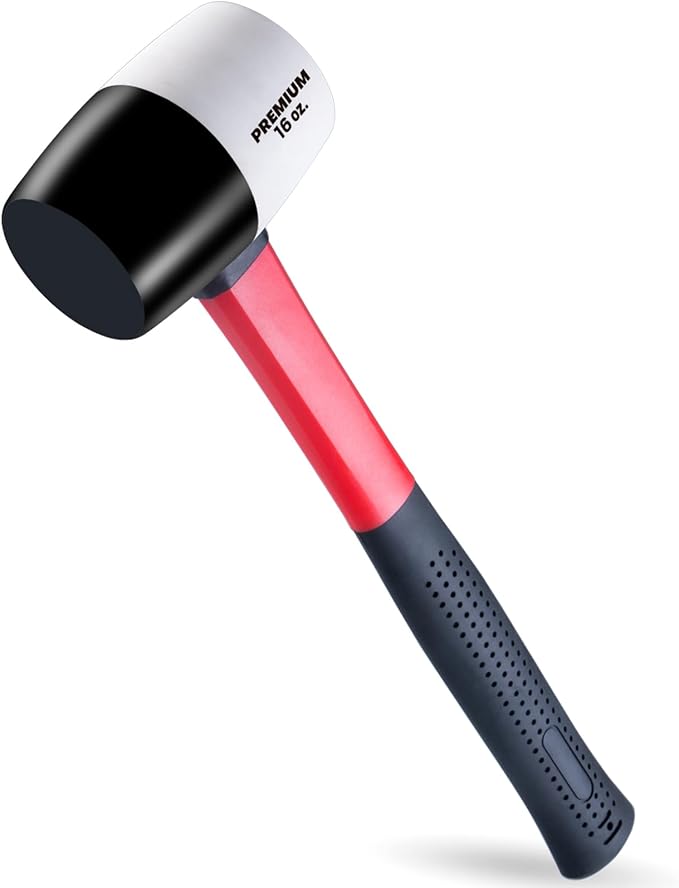 EFFICERE 16 oz. Premium White/Black Dual-Color Rubber Mallet Hammer | Solid Eco-Friendly Rubber Head, Durable Fiberglass Handle | Deliver Soft, Non-Marring and Non-Marking Strike for Delicate Surfaces