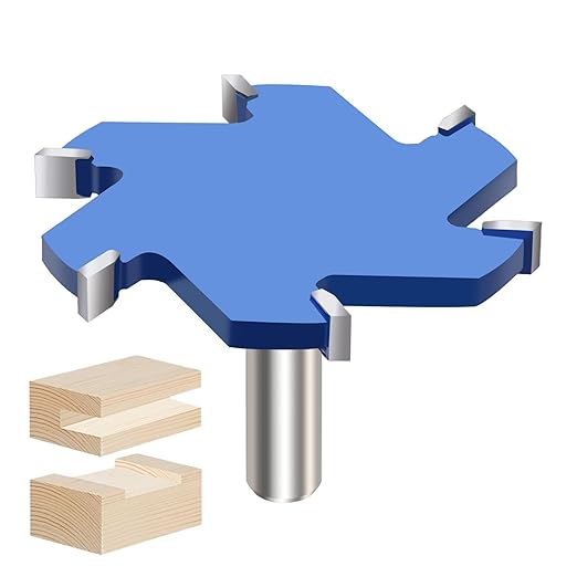 CNC Spoilboard Surfacing Router Bit, 1/2 Inch Shank Slab Flattening Router Bit, 6Wings Carbide Rabbet Slot Cutter for Woodworking, Wood Planing (3-11/32'' D, 5/16'' H)