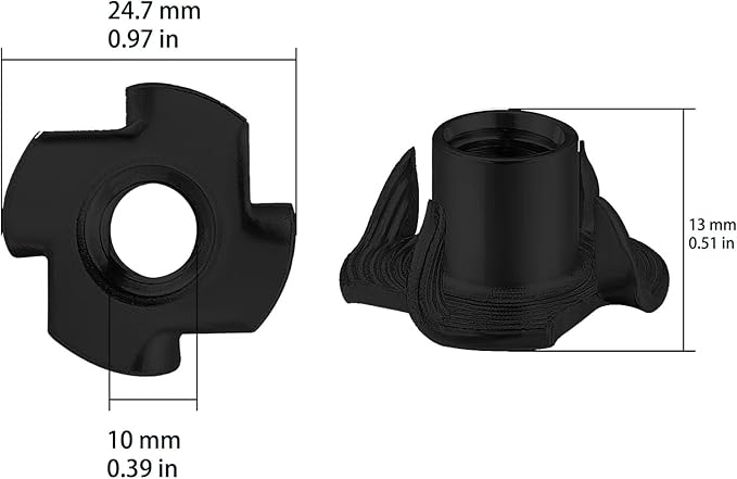 50pcs M10x13 T-nut Black Four-jaw - for Home, Hotel Outdoor Threaded Insertion