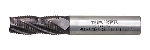 Accusize Industrial Tools 10-Pc 1/2" Dia, M42 8% Cobalt TiAlN Roughing End Mill Set, 1/2" Shk Dia, 1-1/4" Flt Length, 3-1/4" Oal, 4 Flute, Coarse Tooth, 1102-0012x10