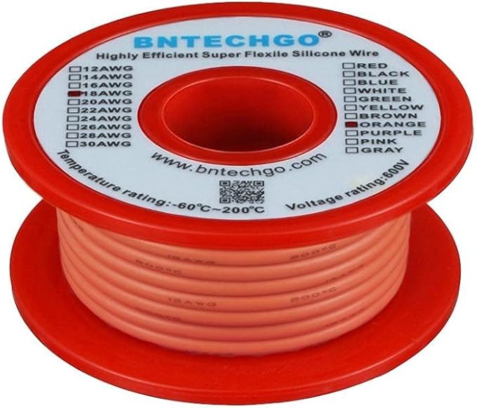 BNTECHGO 18 Gauge Silicone Wire Spool 50 ft Orange Flexible 18 AWG Stranded Tinned Copper Wire
