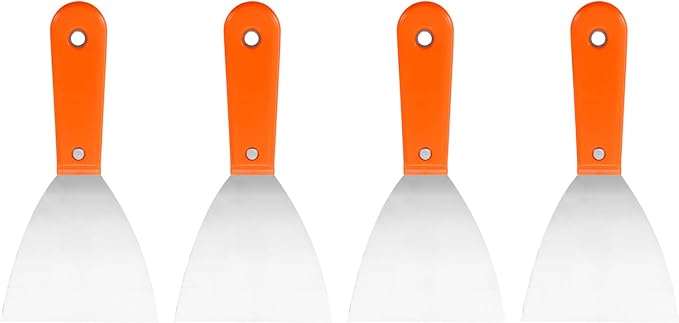 HARFINGTON 4pcs Carbon Steel Putty Knife 4" Plastic Handle Spreading Drywall Flex Putty Scraper for Wallpaper Wall Taping Scraping Paint, Orange