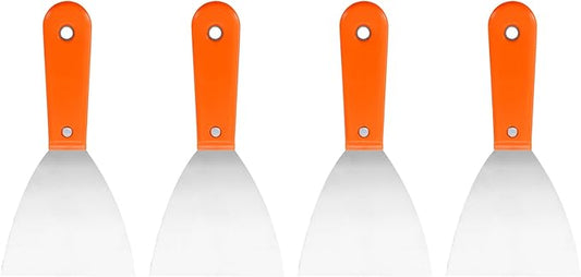 HARFINGTON 4pcs Carbon Steel Putty Knife 5" Plastic Handle Spreading Drywall Flex Putty Scraper for Wallpaper Wall Taping Scraping Paint, Orange