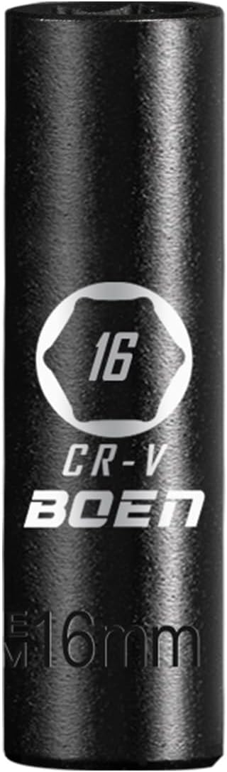 BOEN 1/2" Drive Deep Impact Socket,16mm Premium Socket,Metric,6 Point,Cr-V Steel with Laser Marking - Strong and Durable