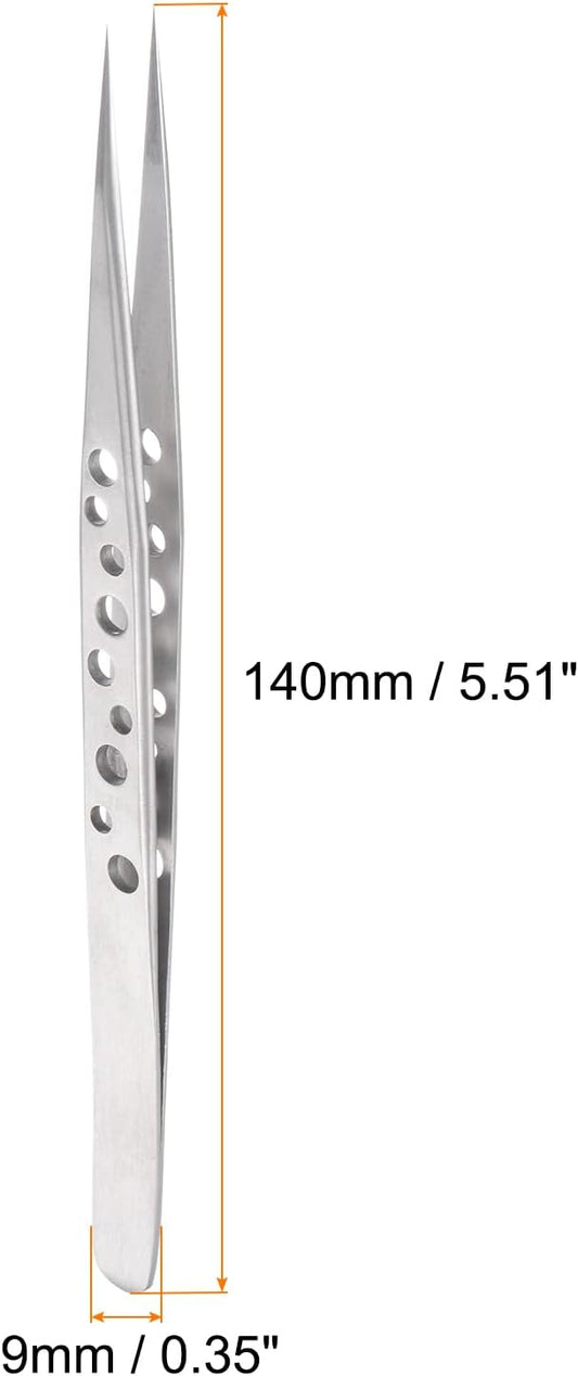 HARFINGTON 2pcs Precision Tweezers 140mm Straight Pointed Hollow Anti-slip Stainless Steel Craft Professional Tweezer for Replace Precision Parts Technology Industrial Electronics