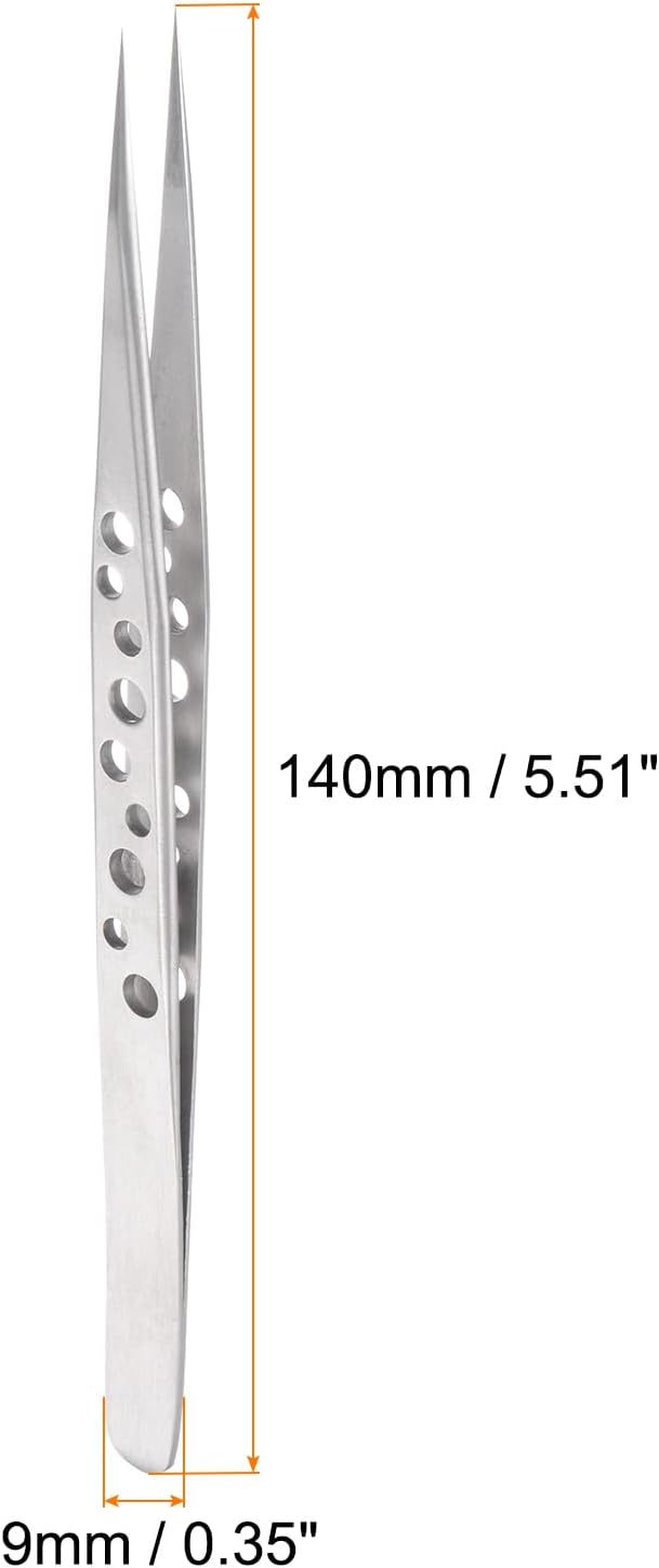 HARFINGTON Precision Tweezers 140mm Straight Pointed Hollow Anti-slip Stainless Steel Craft Professional Tweezer for Replace Precision Parts Technology Industrial Electronics