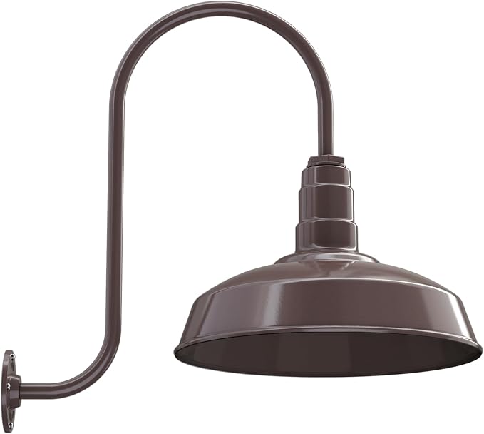 Steel Lighting Co. | Dusk to Dawn | Gardena Barn Light | Outdoor Wall Mounted | 16" Dome | Upslope Gooseneck | Farmhouse Light Made in America | Dark Bronze/Dark Bronze