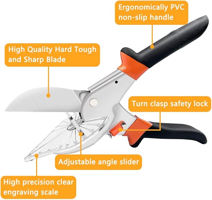 BELLOYON Multi Angle Miter Shear Cutter, Hand Tools for Cutting Soft Wood, Plastic, Moulding Trim, Quarter Round Cutter, Adjustable at 45 To 135 Degree With 2 Spare Blades