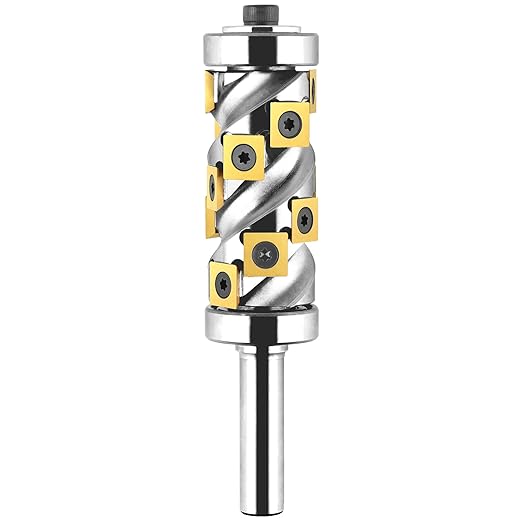 Heavy Duty Flush Trim Router Bit 1/2??Shank, 14 PCS Carbide Inserts with TiN Coating, Top and Bottom Bearing Flush-Cut Spiral CNC Router Bits for Woodworking Trimming (Double Bearing)