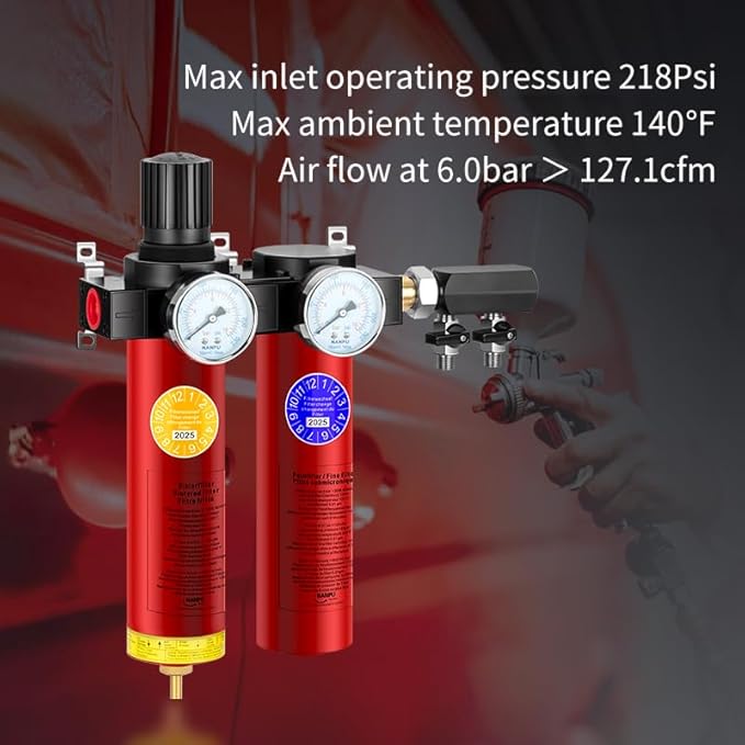 NANPU Z Series 2-Stage Air Filtration System - Sintered & Fine Filters, 3/8" NPT Inlet, 1/4" NPT Outlet Module, 0-230 psi Gauge, 127 CFM @ 6 bar, Metal Housing, Auto Drain (ZP103-D)